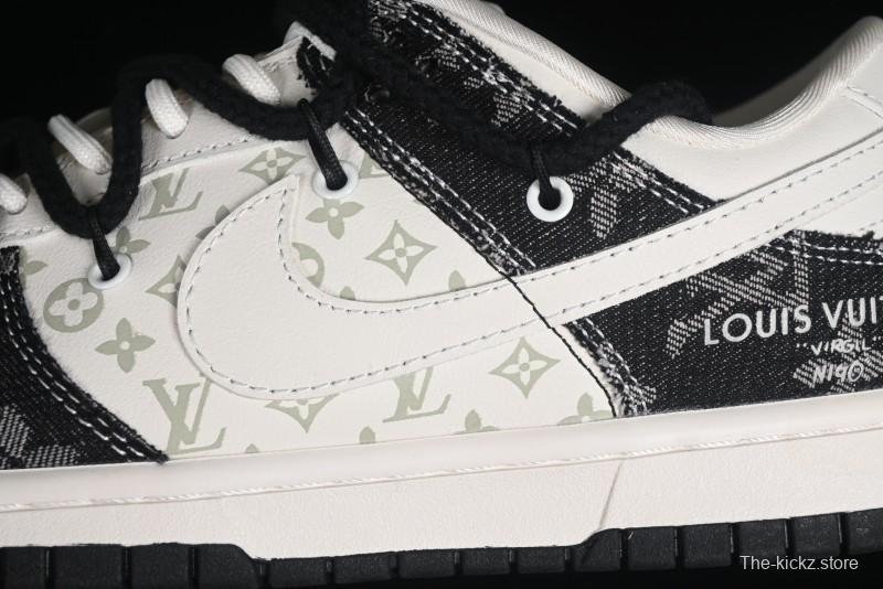 Nike SB Dunk Low LV Collaboration - Black Denim Print Anniversary High-End Custom Low-Top Casual Skate Shoes - SJ2068-238