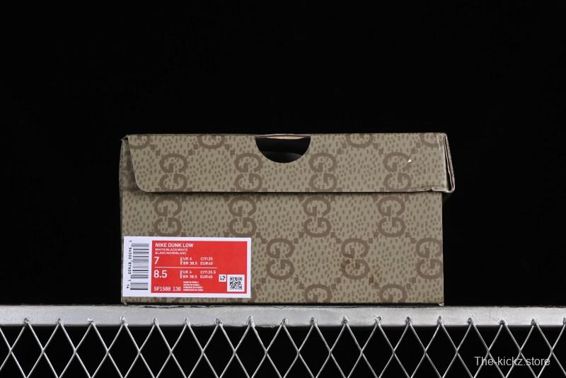 Nike SB Dunk Low Gucci Collaboration - Double G Embroidery Black Swoosh Anniversary Custom Low-Top Casual Skate Shoes - SF1588-136