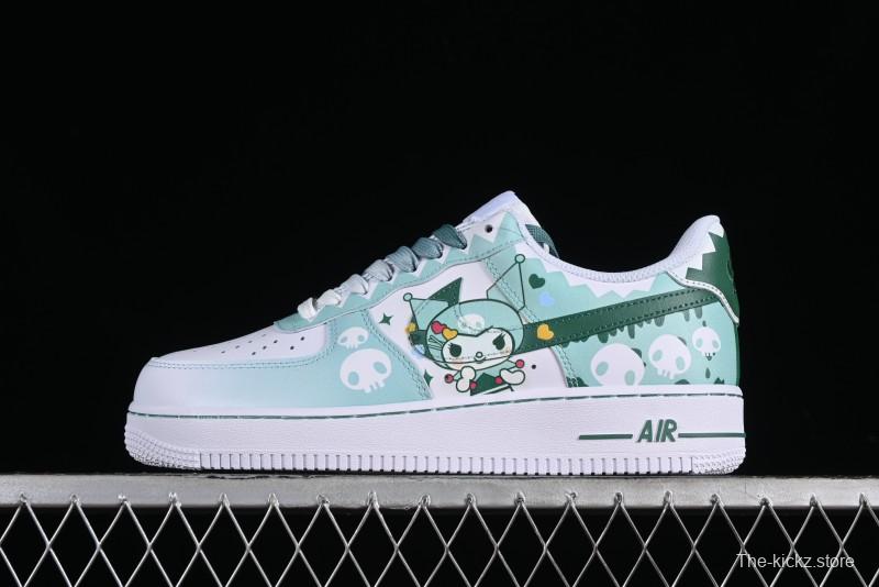 Nike Air Force 1 '07 Low Witch Collaboration Custom Leather Sneakers with Skull and Gradient White-Green Design - CW2288-111