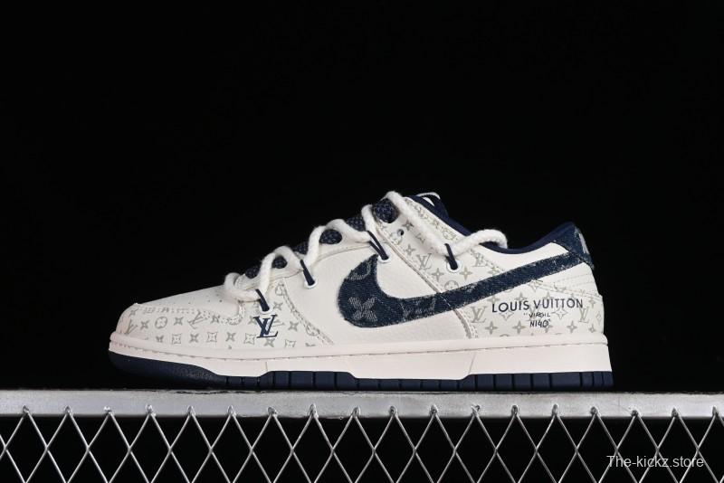 Nike SB Dunk Low LV Collaboration - Light Blue Check Print Anniversary High-End Custom Low-Top Casual Sneakers - SJ2068-249