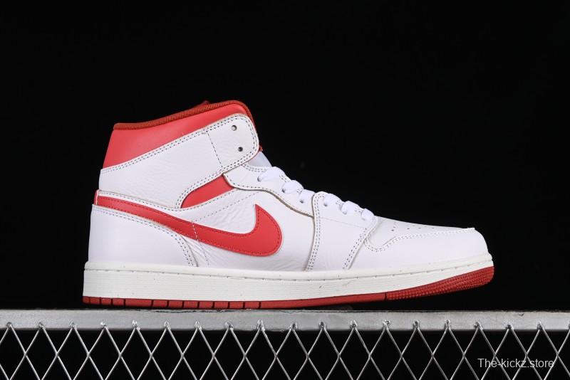 Nike Air Jordan 1 Mid Basketball Shoes in White/Orange/Red - FJ3458-160