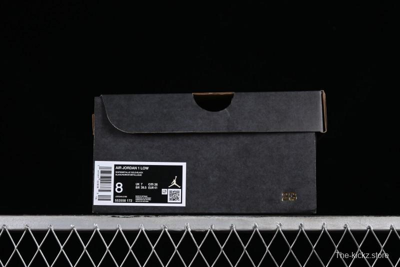 Nike Air Jordan 1 Low AJ1 Basketball Shoes with Black White Gold Swoosh - 553558-172