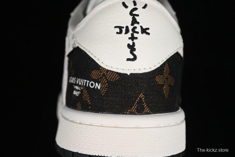 Nike Travis Scott x Fragment Design x Air Jordan 1 Low OG SP AJ1 LV Classic Black Gold Low-top Casual Sneakers - SJ2068-103