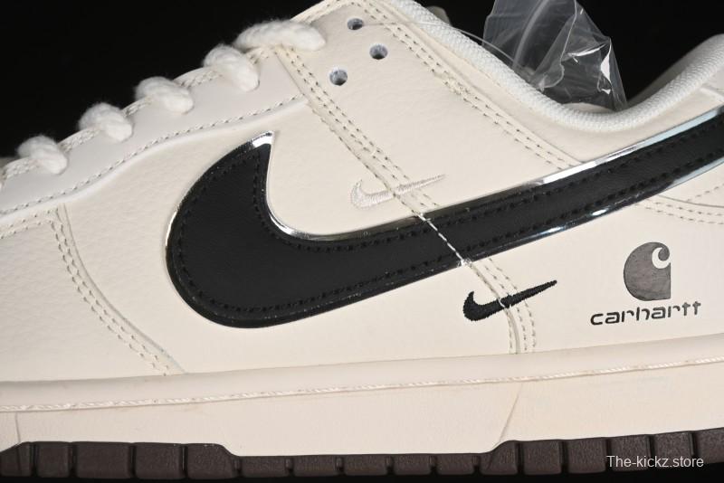 Nike SB Dunk Low Carhartt Collaboration - Off White Black Swoosh Anniversary Customized Low-Top Casual Skate Shoes - SJ1089-007