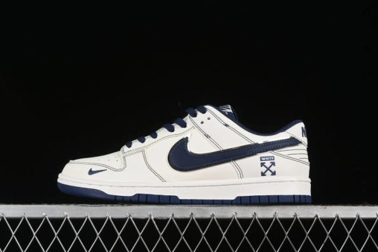 Nike SB Dunk Low OFF-WHITE Collaboration - Beige Navy Swoosh Anniversary Custom Low-Top Casual Skate Shoes - DJ2024-011