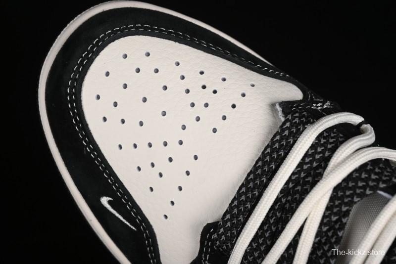 Nike Air Jordan 1 Low AJ1 x Violent Bear Collaboration - Black Beige Mark Line Custom Retro Basketball Shoes - SJ9950-013