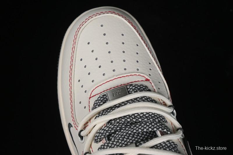 Nike Air Force 1 '07 Low Supreme Collaboration - Red Stitch Grey Sole Casual Sneakers - SJ1198-600