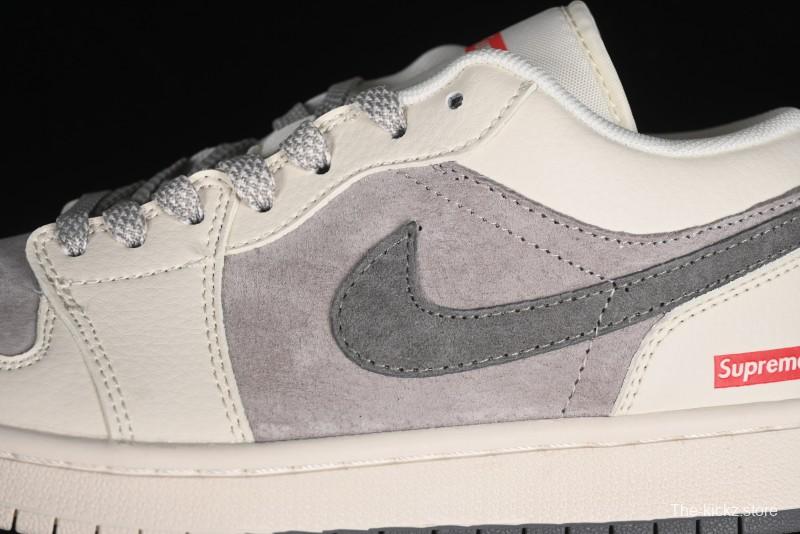 Nike Air Jordan 1 Low Supreme Collaboration - Dual-Tone Beige/Grey Retro Basketball Shoes - SJ9950-030
