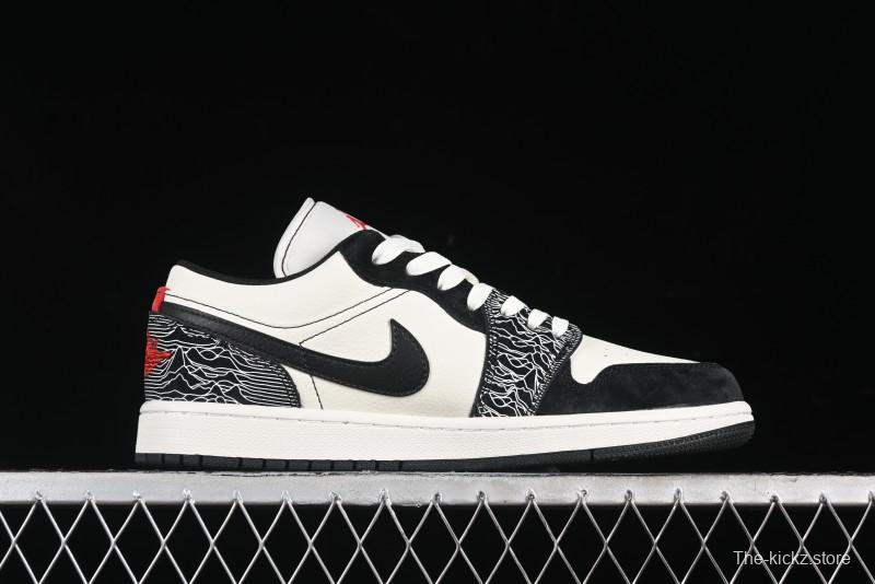 Nike Air Jordan 1 Low Supreme Collaboration - Black White Embossed Custom Retro Basketball Shoes DC2024-032