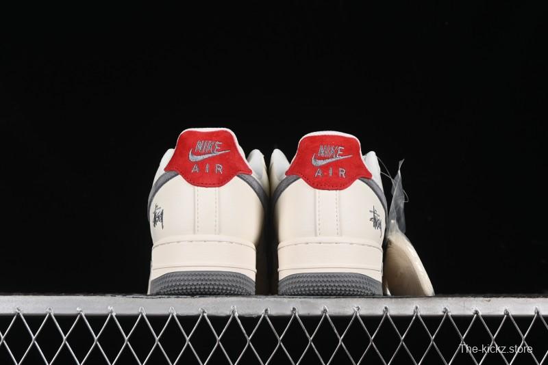 Nike Air Force 1 '07 Low Stussy Collaboration - English Beige Grey Red Low-Top Casual Sneakers - XZ3318-567