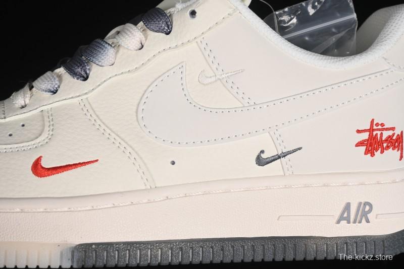 Nike Air Force 1 '07 Low Stussy Collaboration - White Grey Two-Tone Low-Top Casual Sneakers - XZ6188-015