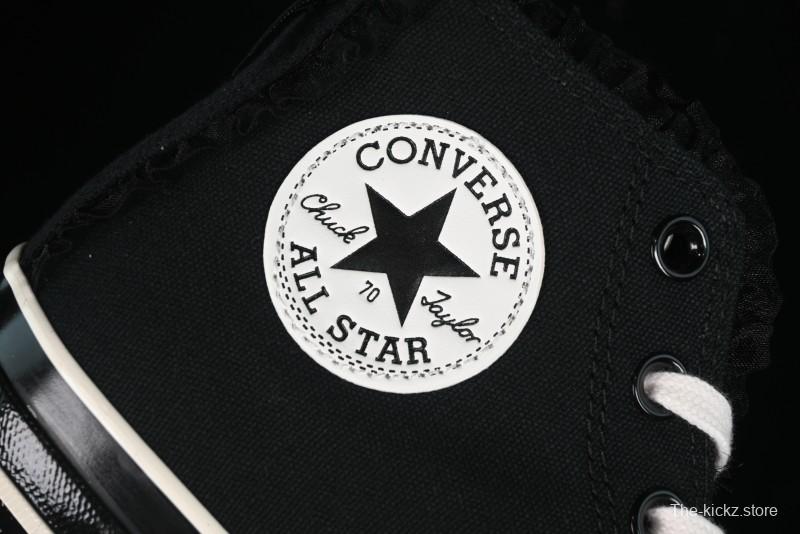 Converse Chuck 1970s High Top Canvas Shoes in Black Lace Punk Style - A10026C