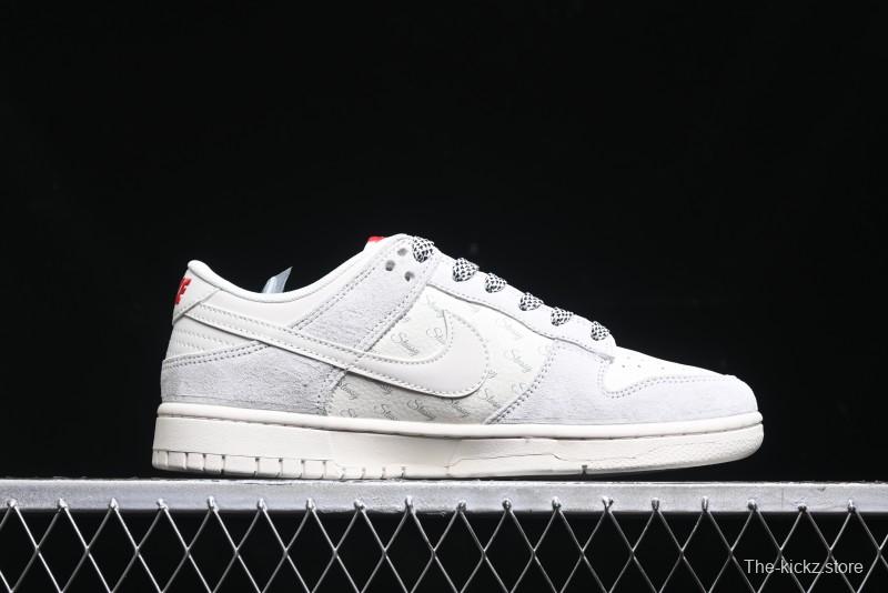 Nike SB Dunk Low Stussy Collaboration - Patchwork Grey White Swoosh Anniversary Custom Low-Top Casual Sneakers - YX5066-218