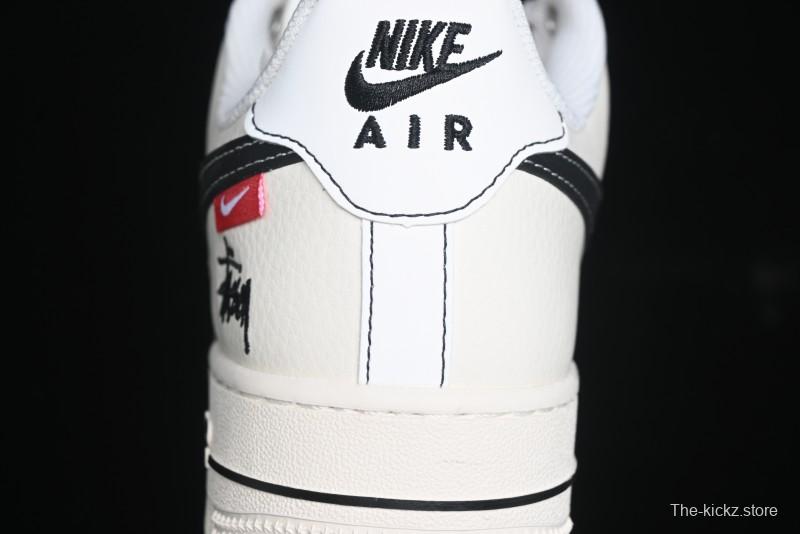 Nike Air Force 1 '07 Low Stussy Collaboration - White Black Swoosh Red Tab Low-Top Casual Sneakers - SJ6698-015