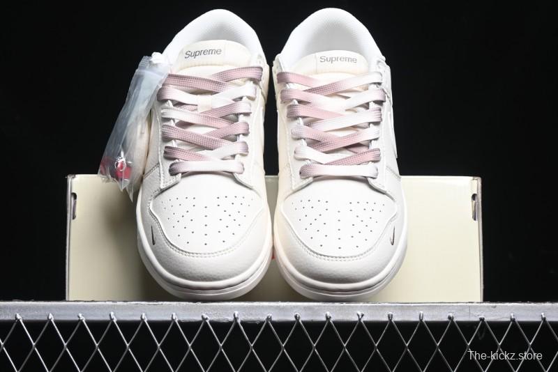 Nike SB Dunk Low Supreme Collaboration - White Brown Split Swoosh Anniversary High-End Custom Low-Top Casual Skate Shoes - BB8675-113