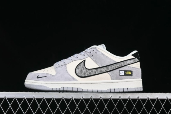 Nike SB Dunk Low The North Face Year of the Snake Grey White Grey Swoosh Anniversary Custom Low-Top Casual Skate Shoes - KK1333-019