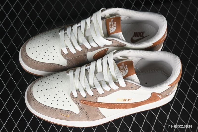 Nike Travis Scott x Fragment Design x Air Jordan 1 Low OG SP AJ1 Mocha Gold Low-top Casual Sneakers - DM7866-040