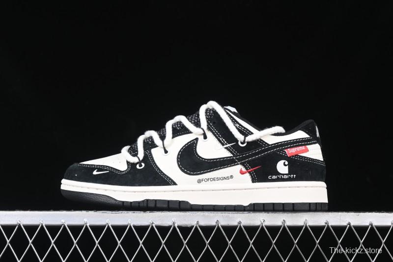 Nike SB Dunk Low Carhartt x Supreme Collaboration - Strap Black Hook Anniversary High-End Custom Low-Top Casual Skate Shoes - YX5066-237