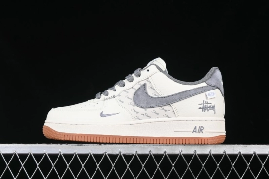 Nike Air Force 1 '07 Low Stussy Collaboration - Grey Swoosh Casual Sneakers - XZ6188-256