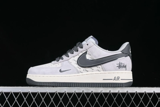 Nike Air Force 1 '07 Low Stussy Collaboration Grey Swoosh Casual Sneakers - XZ6188-911