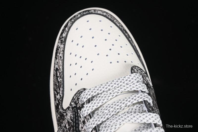 Nike Travis Scott x Fragment Design x Air Jordan 1 Low OG SP AJ1 Snake Year Limited Python Texture Low-top Casual Sneakers - SJ2068-144
