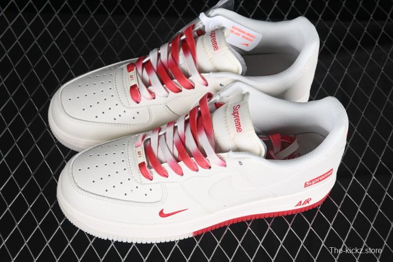 Nike Air Force 1 '07 Low Supreme Collaboration Beige Red Color Block Low-Top Casual Sneakers - BB7577-216