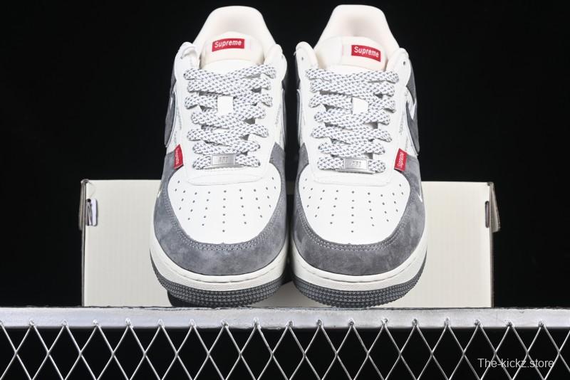 Nike Air Force 1 '07 Low Supreme Collaboration Grey Swoosh Red Tab Low-Top Casual Sneakers - CH6336-510