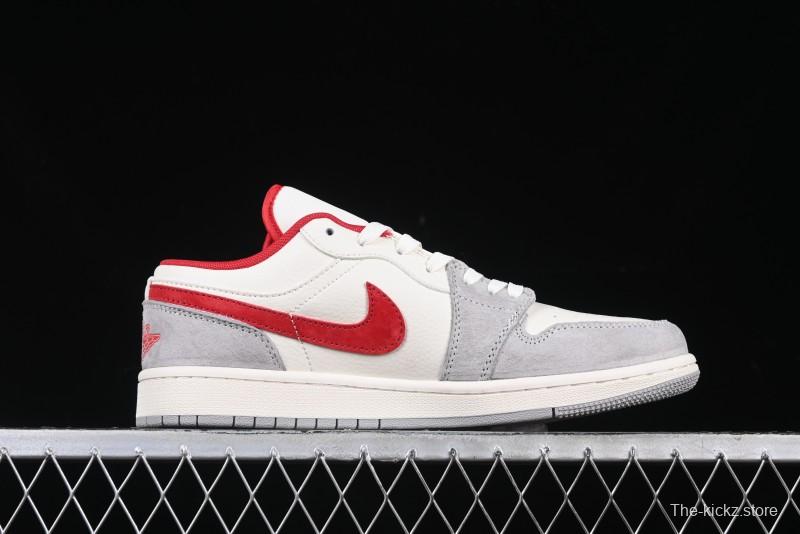 Nike Air Jordan 1 Low AJ1 Supreme Collaboration - White Grey Red Swoosh Retro Basketball Shoes - SJ9950-024