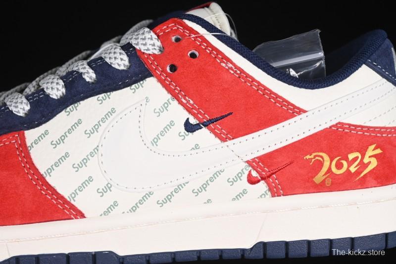 Nike SB Dunk Low Supreme Collaboration - China Red with 3D White Swoosh Anniversary Custom Low-Top Casual Sneakers - FC1688-209