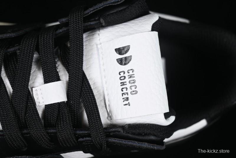 Choco Concert Leather Round Square Asymmetric Fashion Sneakers Black White - AJE5