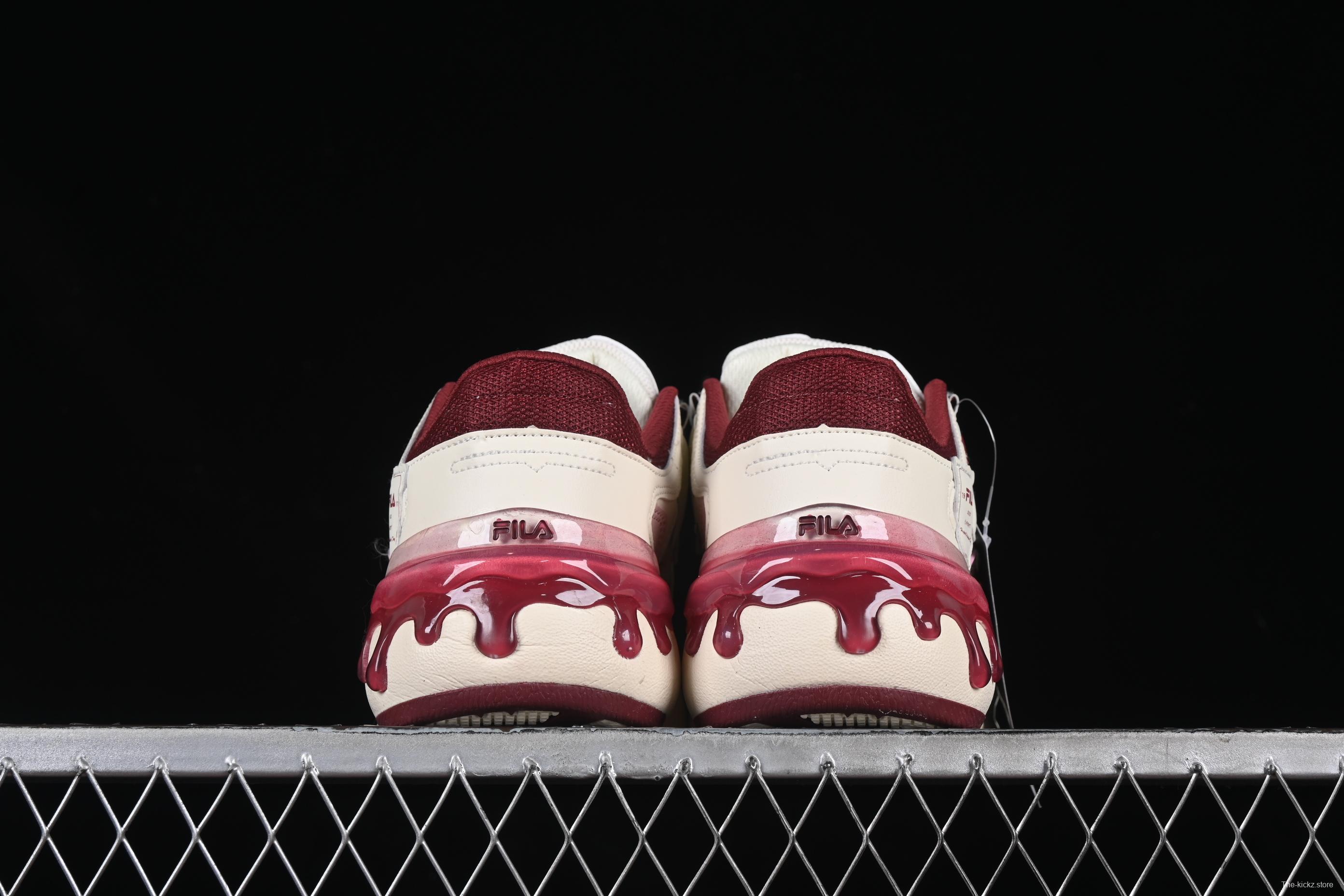 FILA x Artist Series – Limited Edition Drip Detailing Sneakers in Cream & Burgundy