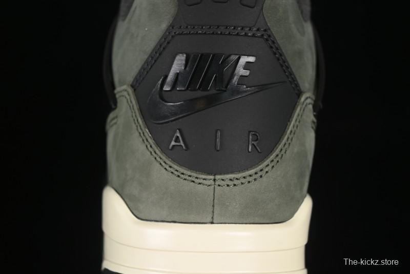 Nike Undefeated x Air Jordan 4 OG Sneakers in Olive Green Suede with Orange and Black Accents - IB1519-200