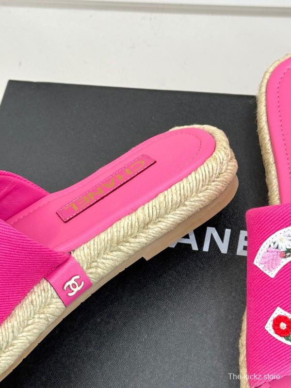 2025 Slippers Chanel Pink Canvas Espadrille Double C KFY00230