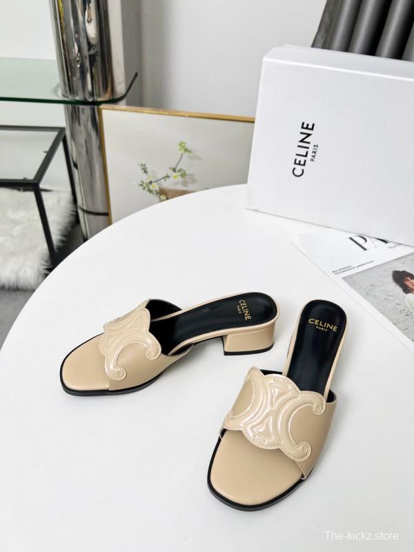 2025 Women Celine Beige Leather Mules