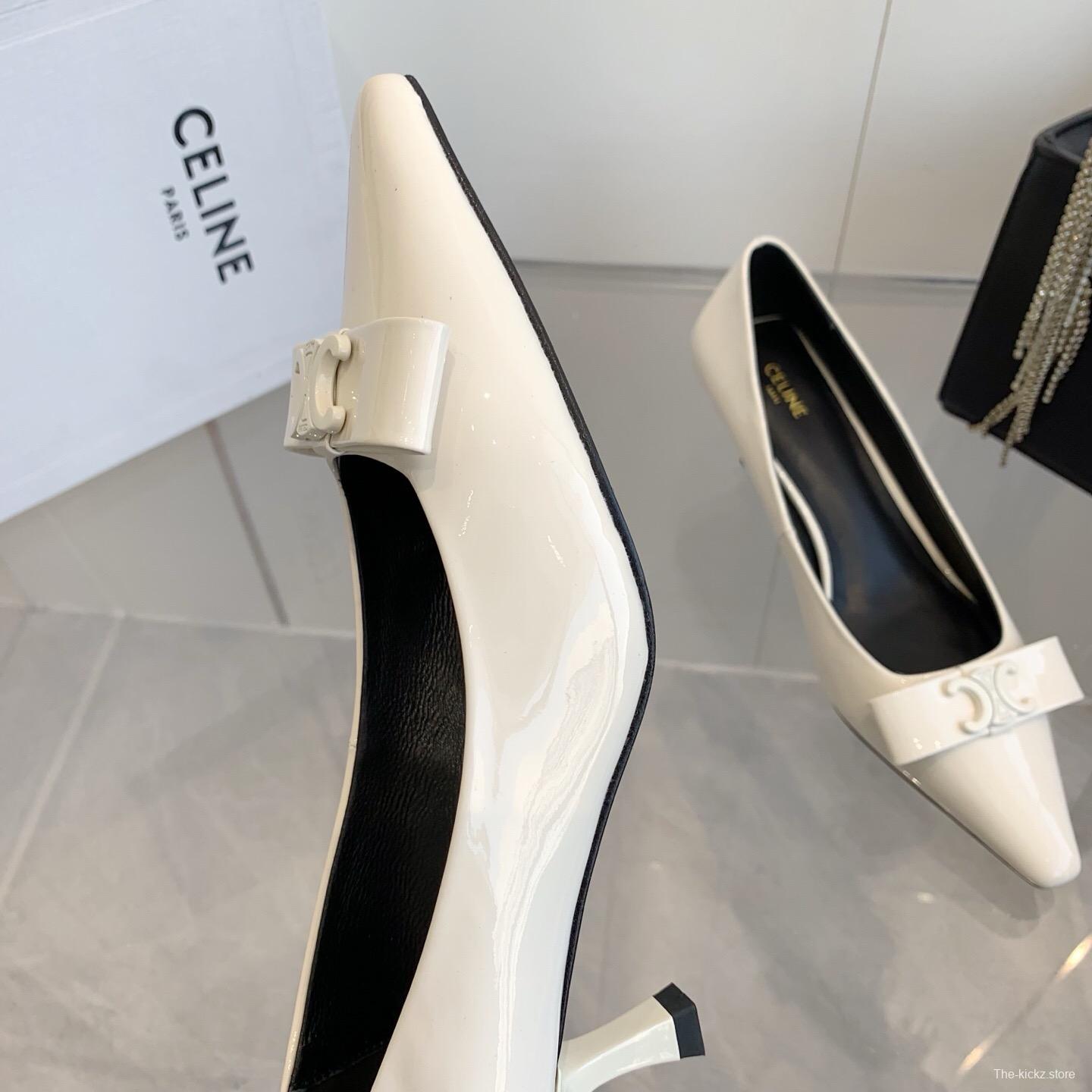 2025 Women Celine White Calfskin Pointed Toe Pumps KFY00330