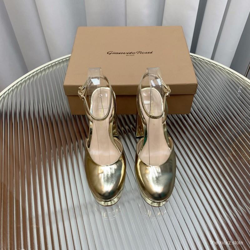 2025 Women Gianvito Rossi Gold Patent Leather Platform Sandals