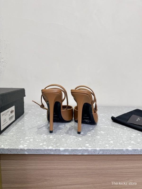2025 Women SAINT LAURENT Brown Leather Slingback Pumps