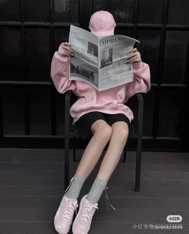 2025 Women Puma Pink White Suede Sneakers