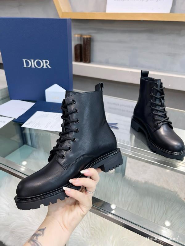 2024 Women Dior Black Leather Ankle Boots MJ00350