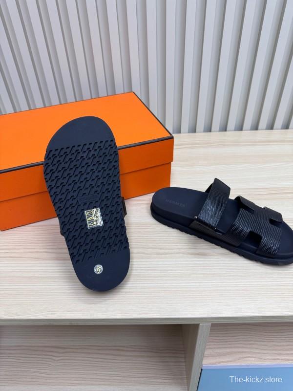 2025 Slippers Hermès Black Leather Slippers