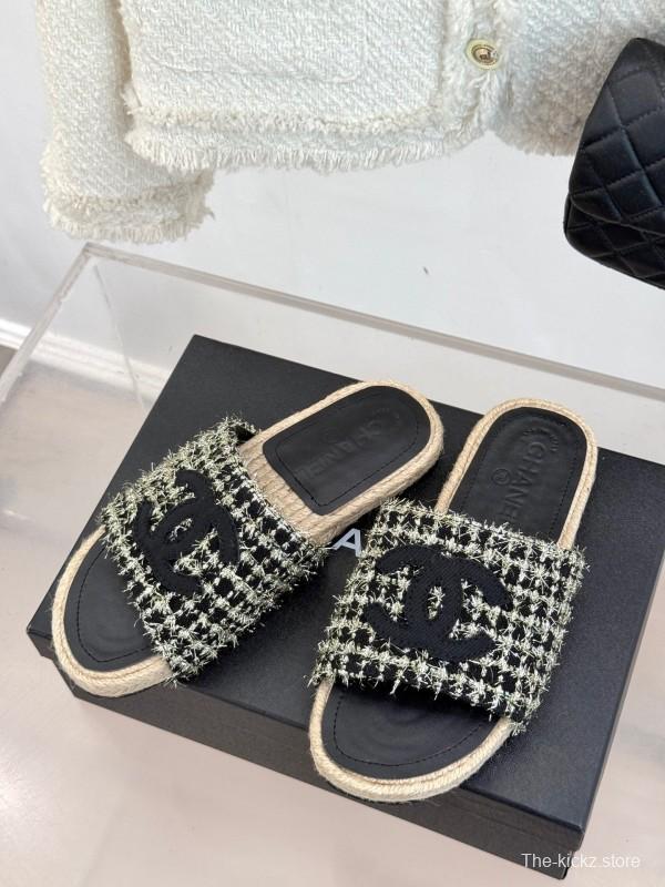 2025 CHANEL Black White Tweed Slippers