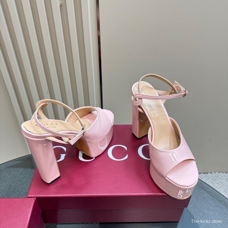 2024 Women Gucci Pink Leather Platform Sandals MJ00340