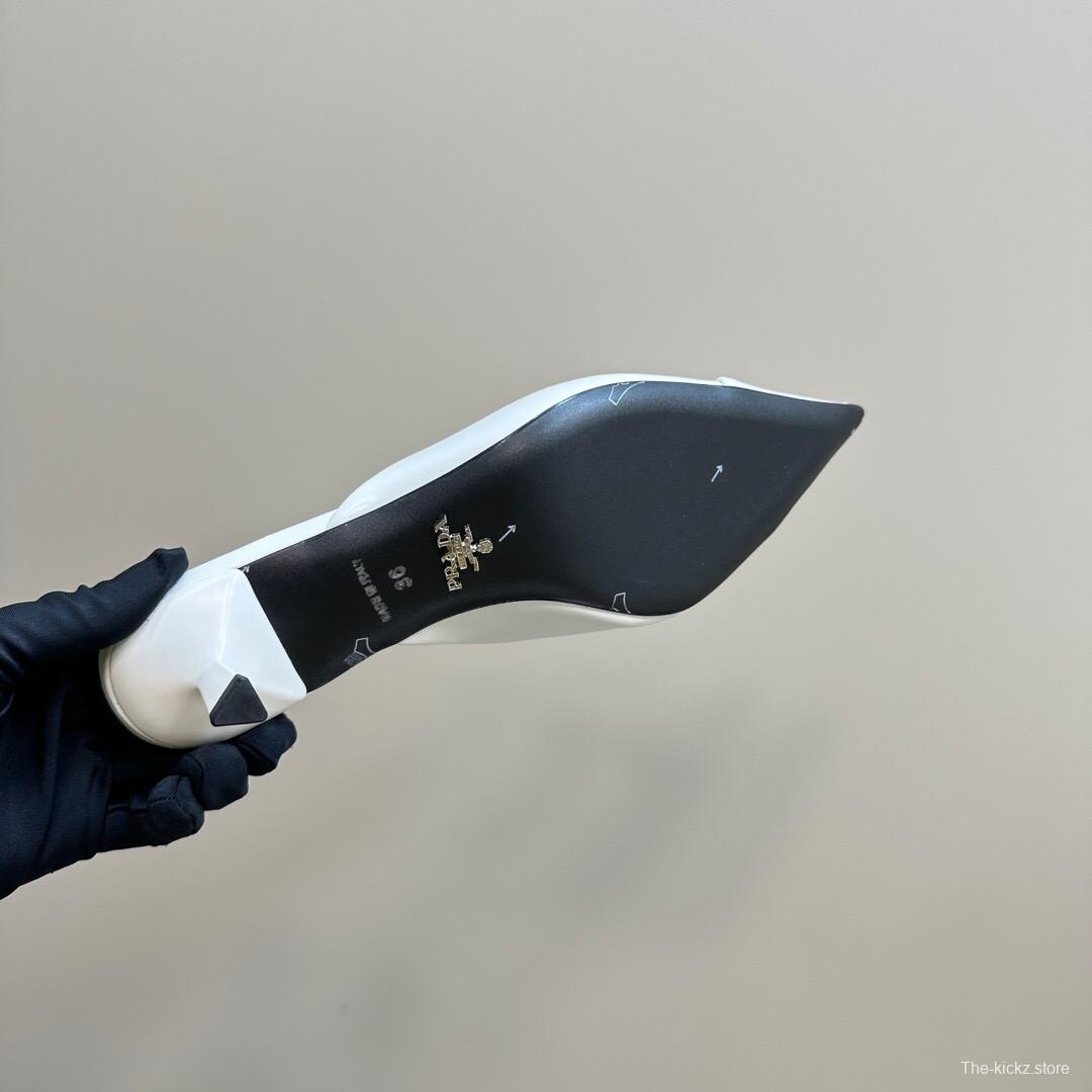 2025 Women Prada White Leather High Heel Mules