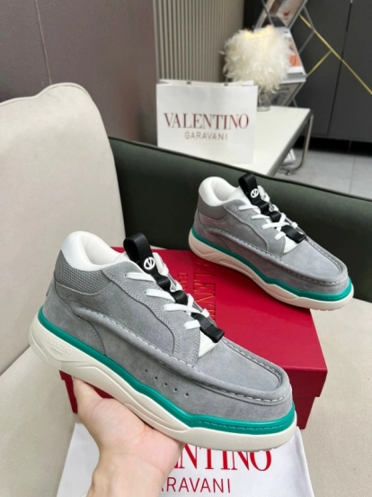 2025 Unisex Valentino Grey White Green Leather Mesh Sneakers LY00390
