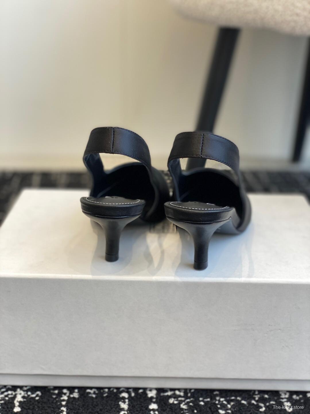 2025 Women Toteme Black Fabric Slingback Pointed Toe Heels