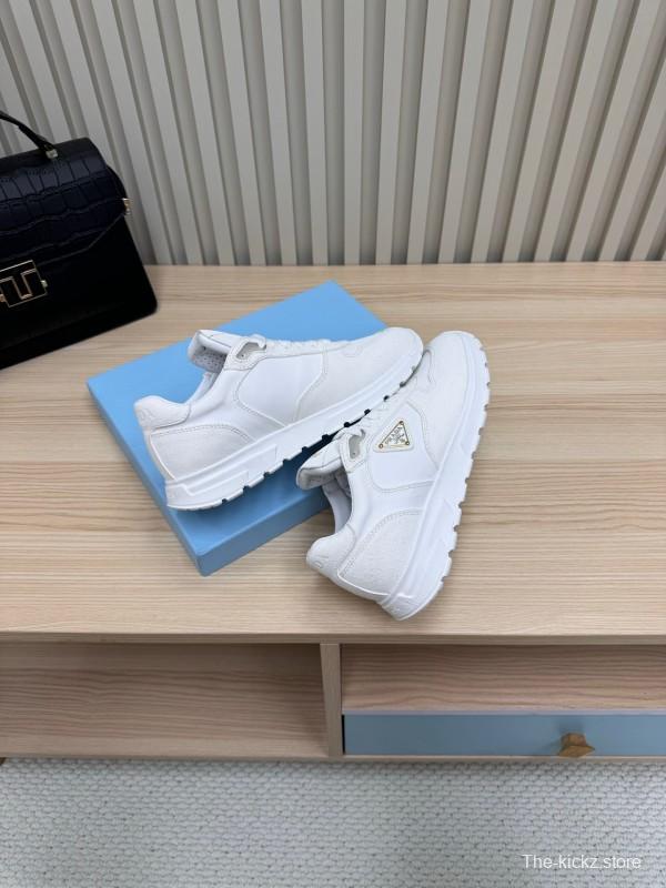 2025 Women Prada White Leather Sneakers