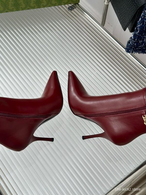 2024 Women Gucci red leather high heel knee boots