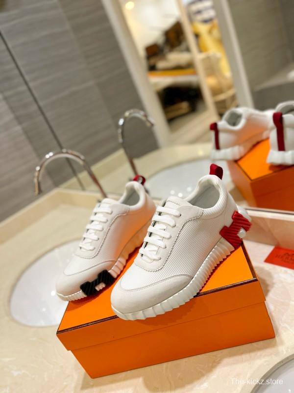 2024 Unisex Hermès White Red Black Leather Mesh Casual Sneakers