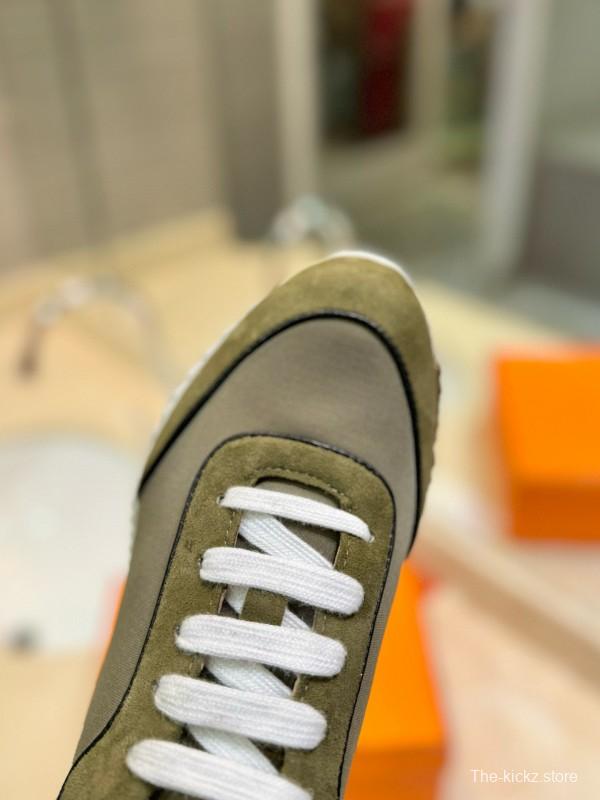 2024 Unisex Hermès Khaki Suede Waterproof Fabric Casual Sneakers MJ00320