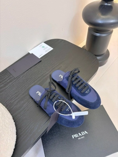 2025 Women Prada Blue Suede Fabric Casual Shoes
